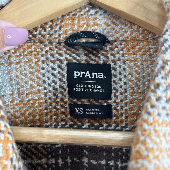 PrAna Jacket Womens XS Brown Orange Plaid Organic Cotton Full Zip Shirt Shacket - Picture 4 of 9
